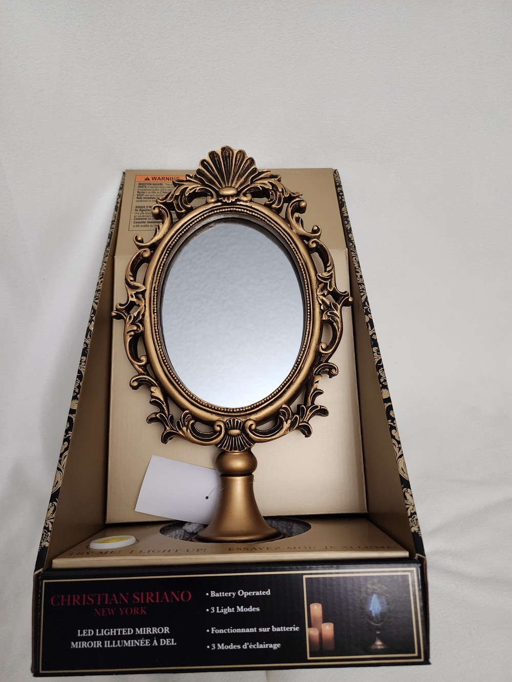 Christian Siriano Ornate Gold Oval Vanity LIGHTUP Mirror with Pedestal